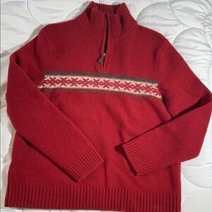 J. Crew Red Zip-Up Sweater with Nordic Design